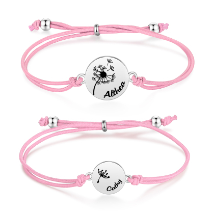 Personalisierte 2 Namen Löwenzahn Armbänder Set mit 2 Ketten Gummiband -Für das Schulkind- Schulanfang Geschenk