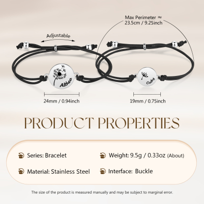 Personalisierte 2 Namen Löwenzahn Armbänder Set mit 2 Ketten Gummiband - Schulanfang Geschenk