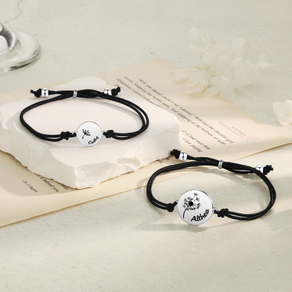 Personalisierte 2 Namen Löwenzahn Armbänder Set mit 2 Ketten Gummiband - Schulanfang Geschenk