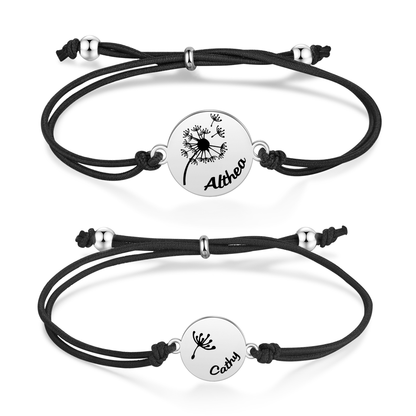 Personalisierte 2 Namen Löwenzahn Armbänder Set mit 2 Ketten Gummiband -Für das Schulkind- Schulanfang Geschenk