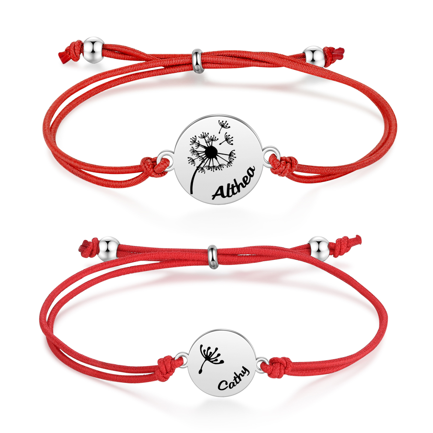 Personalisierte 2 Namen Löwenzahn Armbänder Set mit 2 Ketten Gummiband -Für das Schulkind- Schulanfang Geschenk