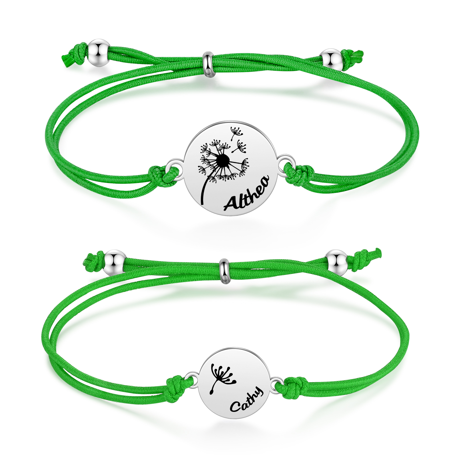 Personalisierte 2 Namen Löwenzahn Armbänder Set mit 2 Ketten Gummiband -Für das Schulkind- Schulanfang Geschenk