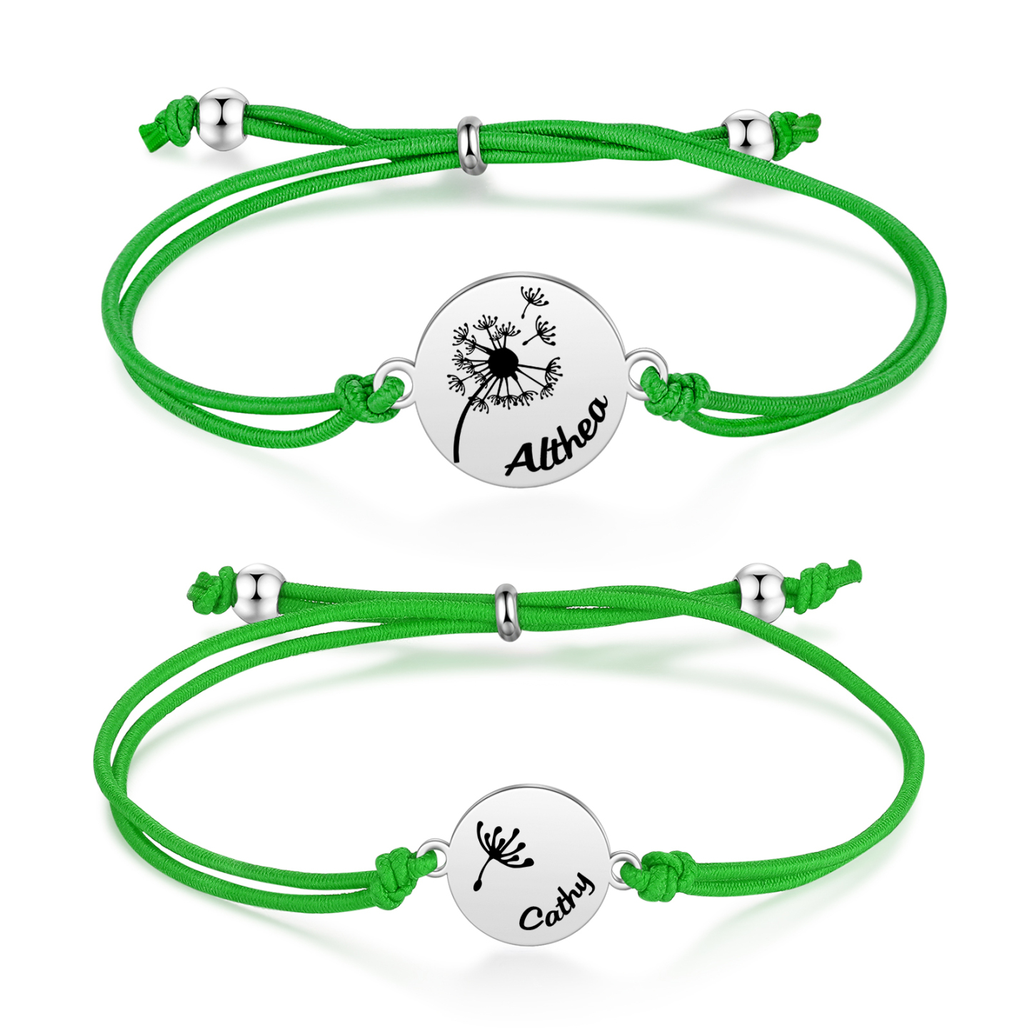 Personalisierte 2 Namen Löwenzahn Armbänder Set mit 2 Ketten Gummiband -Für das Schulkind- Schulanfang Geschenk