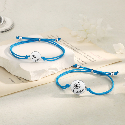 Personalisierte 2 Namen Löwenzahn Armbänder Set mit 2 Ketten Gummiband -Für das Schulkind- Schulanfang Geschenk