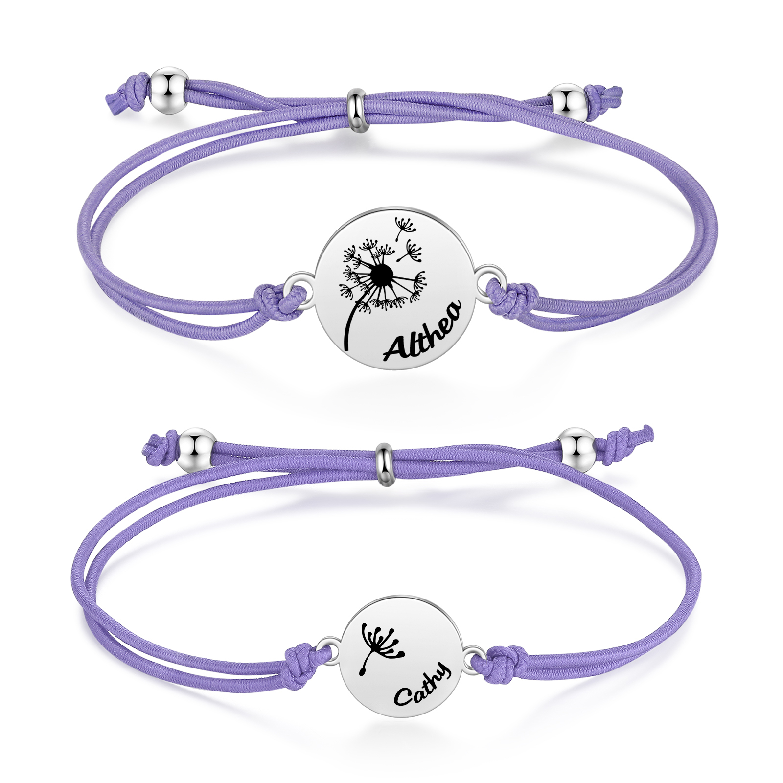 Personalisierte 2 Namen Löwenzahn Armbänder Set mit 2 Ketten Gummiband -Für das Schulkind- Schulanfang Geschenk