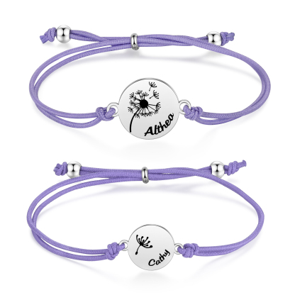 Personalisierte 2 Namen Löwenzahn Armbänder Set mit 2 Ketten Gummiband -Für das Schulkind- Schulanfang Geschenk