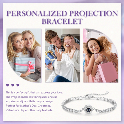 Personalisiertes Foto Rund schwarz-weißes-Foto Projektion Armband mit Zirkonia Kette