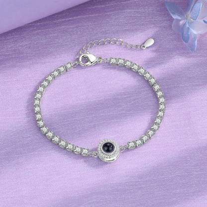 Personalisiertes Foto Rund schwarz-weißes-Foto Projektion Armband mit Zirkonia Kette
