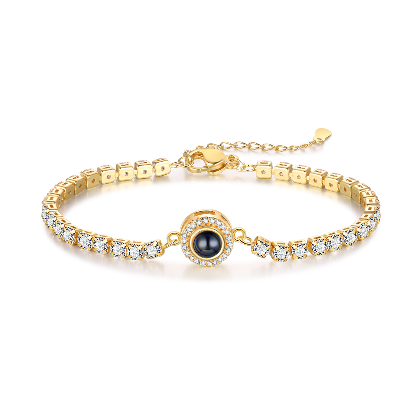 Personalisiertes Foto Rund schwarz-weißes-Foto Projektion Armband mit Zirkonia Kette