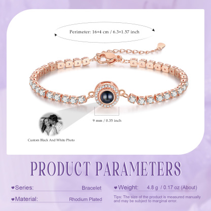 Personalisiertes Foto Rund schwarz-weißes-Foto Projektion Armband mit Zirkonia Kette