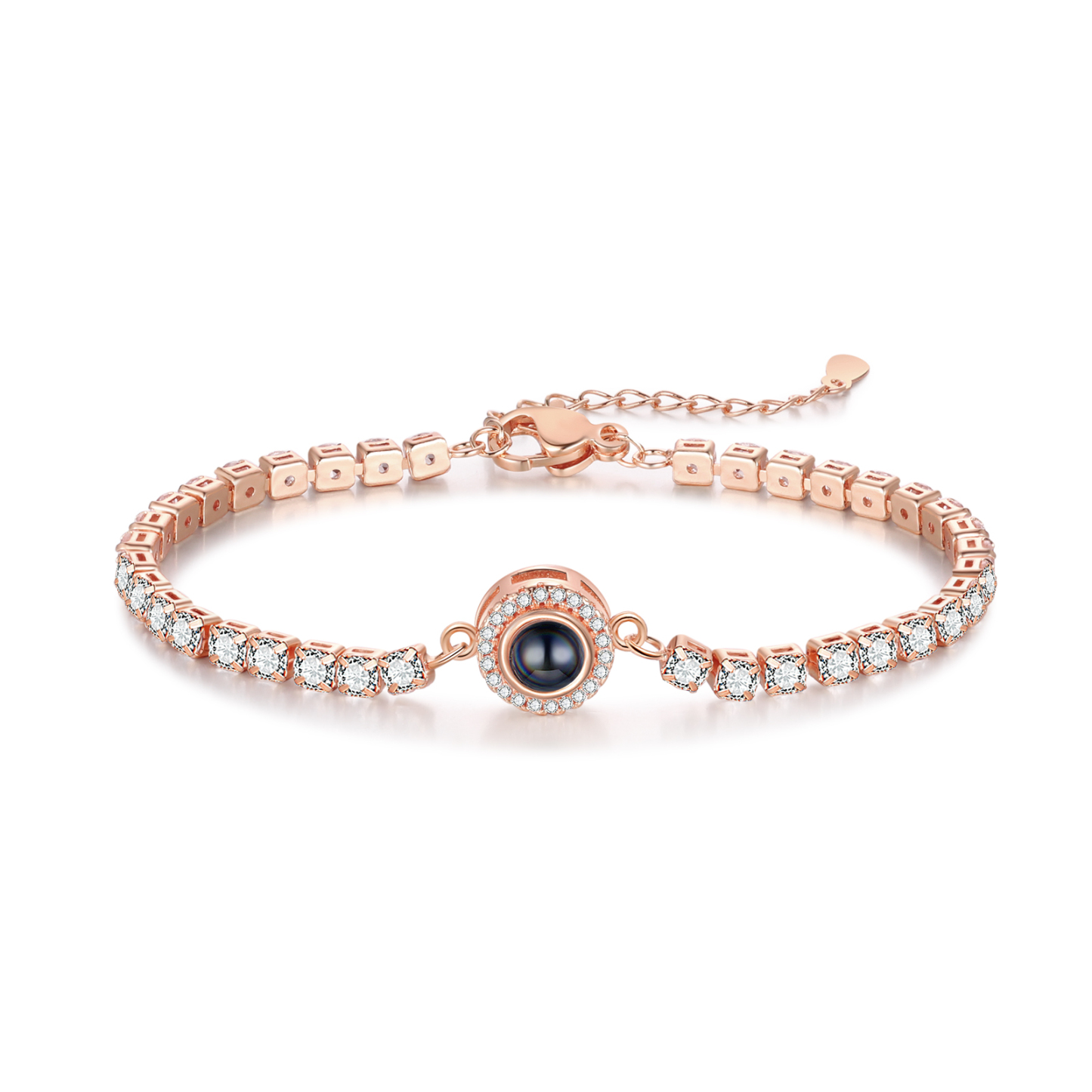 Personalisiertes Foto Rund schwarz-weißes-Foto Projektion Armband mit Zirkonia Kette