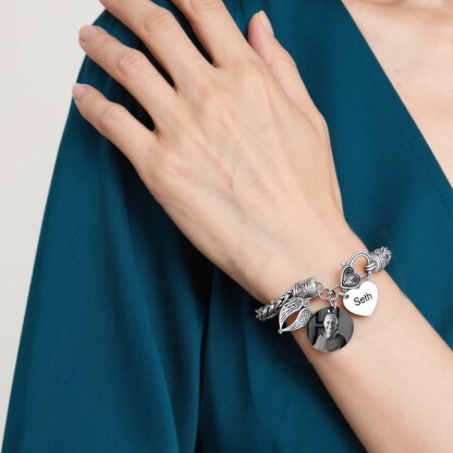 Personalisierter Name & Foto Edelstahl Armband -Ich werde dich bei mir tragen bis ich dich wiedersehe- Andenken Geschenk mit Nachrichtenkarte