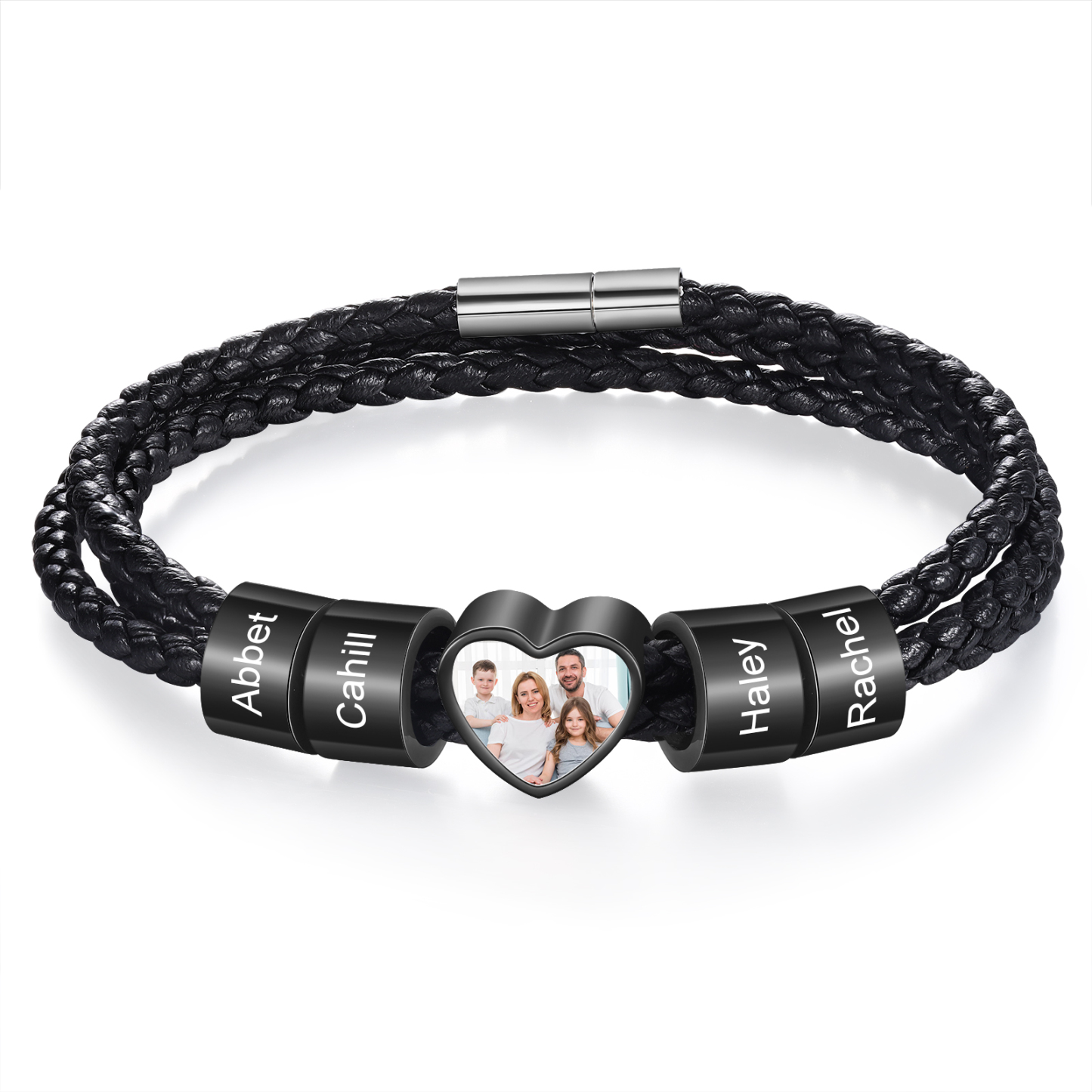 Personalisiertes Herren 2-6 Namen & Foto Herz Leder Armband