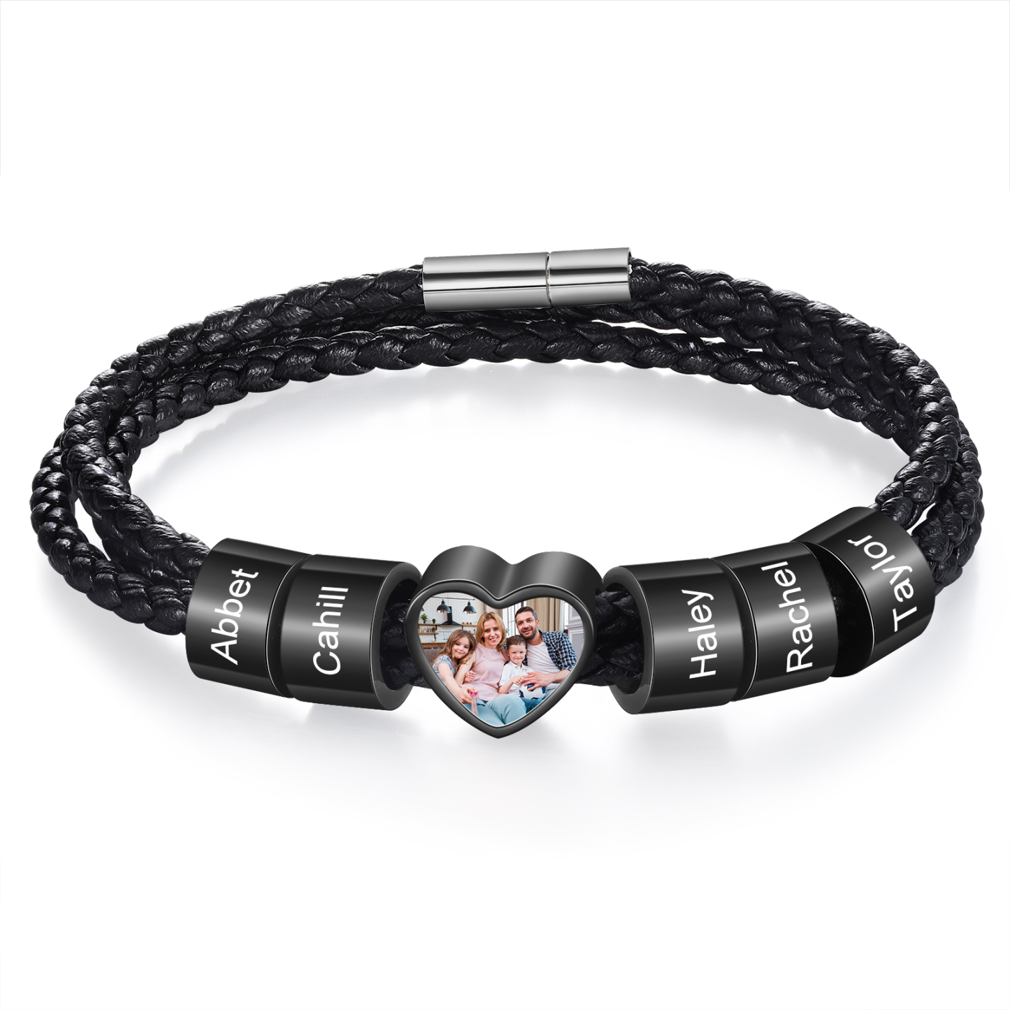 Personalisiertes Herren 2-6 Namen & Foto Herz Leder Armband