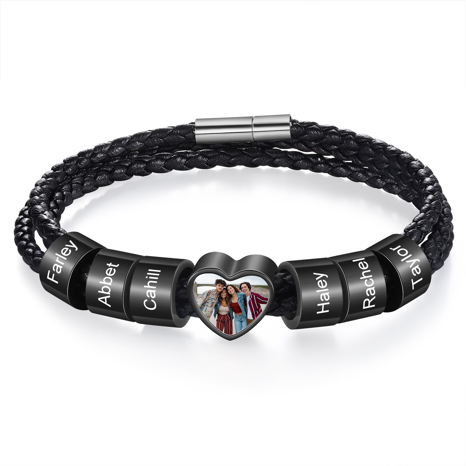Personalisiertes Herren 2-6 Namen & Foto Herz Leder Armband