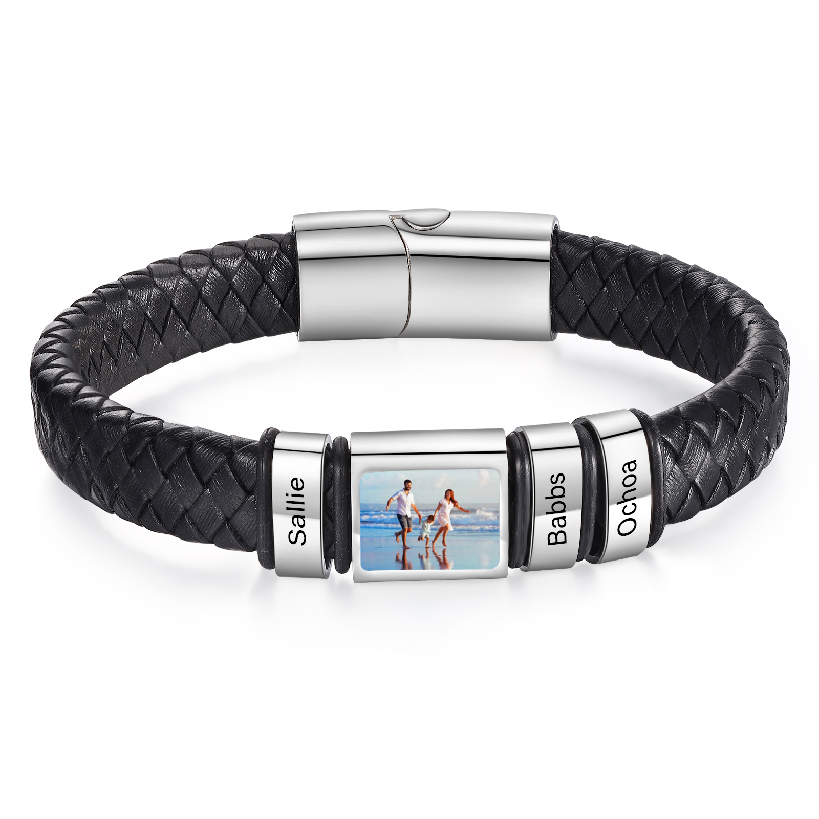 [Copy]Herren Schmuck – Personalisiertes 1 Foto & 3 Namen Leder Armband