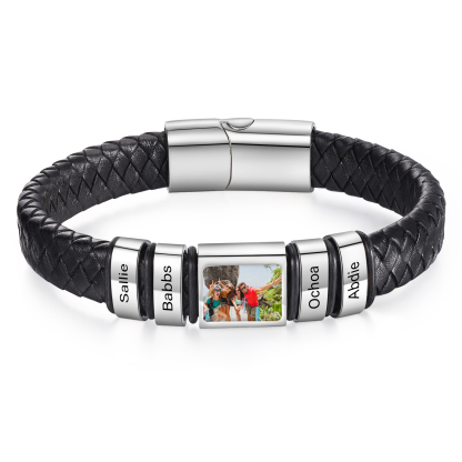[Copy]Herren Schmuck – Personalisiertes 1 Foto & 3 Namen Leder Armband