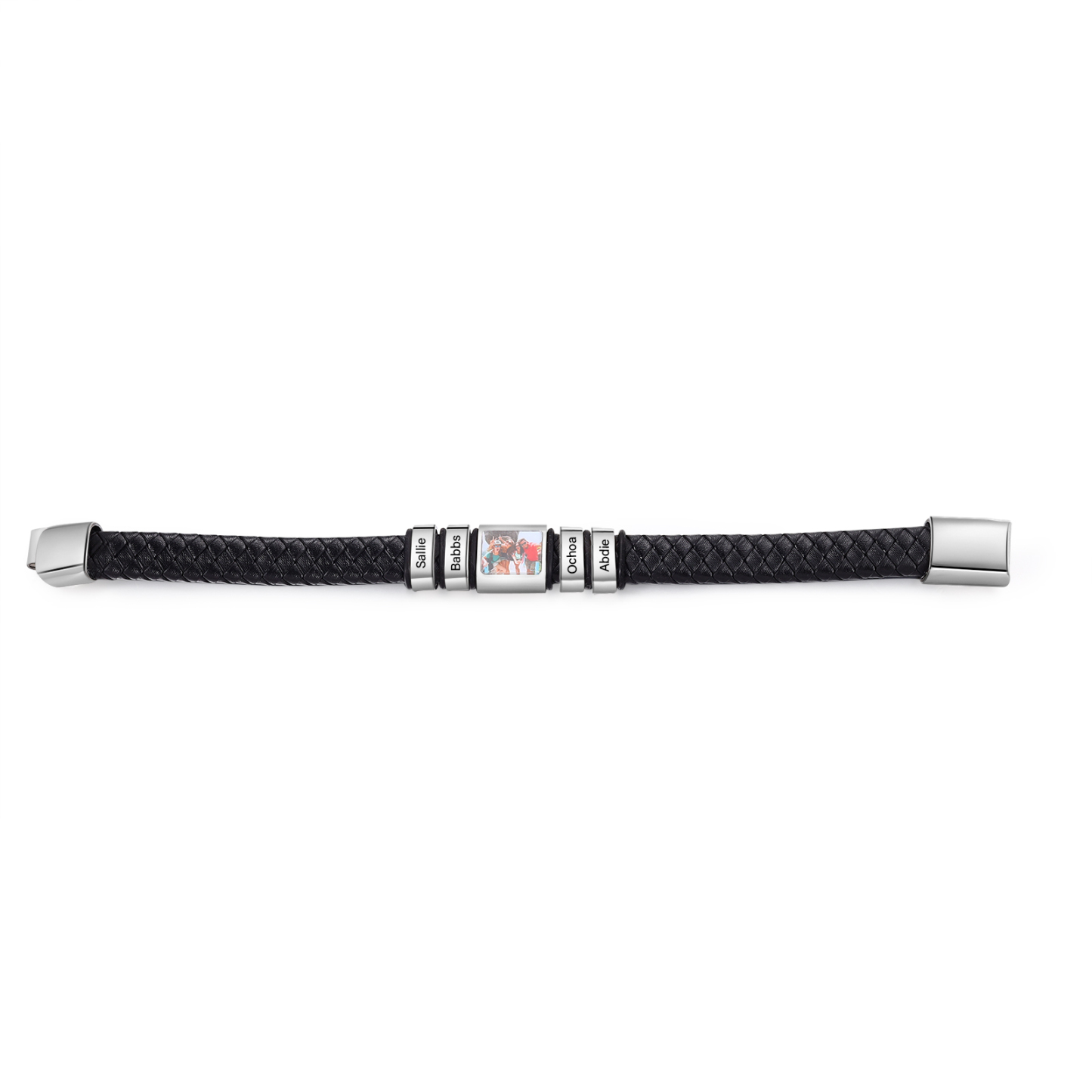 Herren Schmuck – Personalisiertes 1 Foto & 4 Namen Leder Armband – Einzigartiges Geschenk