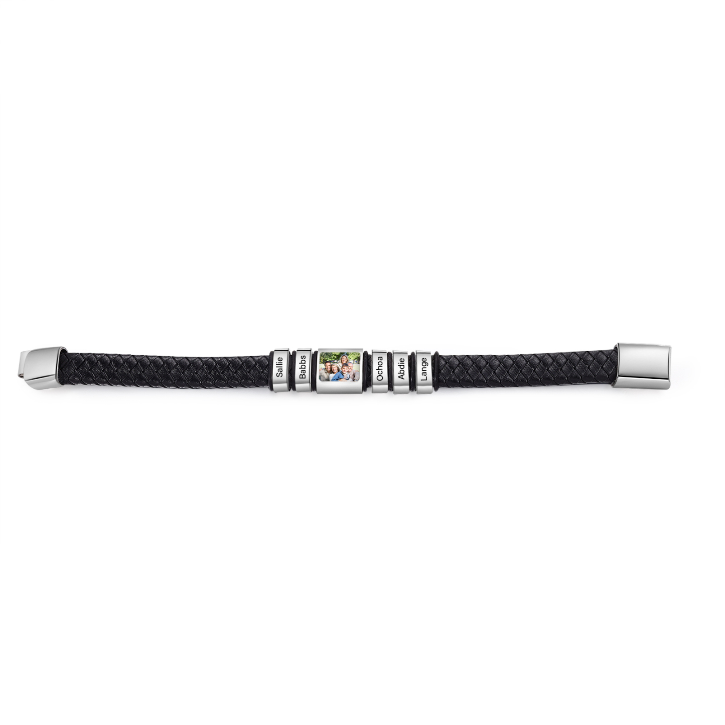 Herren Schmuck – Personalisiertes 1 Foto & 5 Namen Leder Armband – Einzigartiges Geschenk