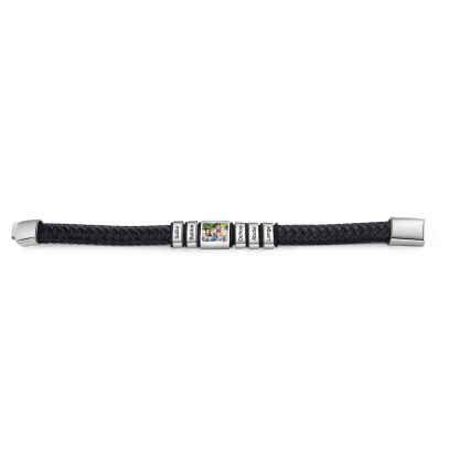 Herren Schmuck – Personalisiertes 1 Foto & 5 Namen Leder Armband – Einzigartiges Geschenk