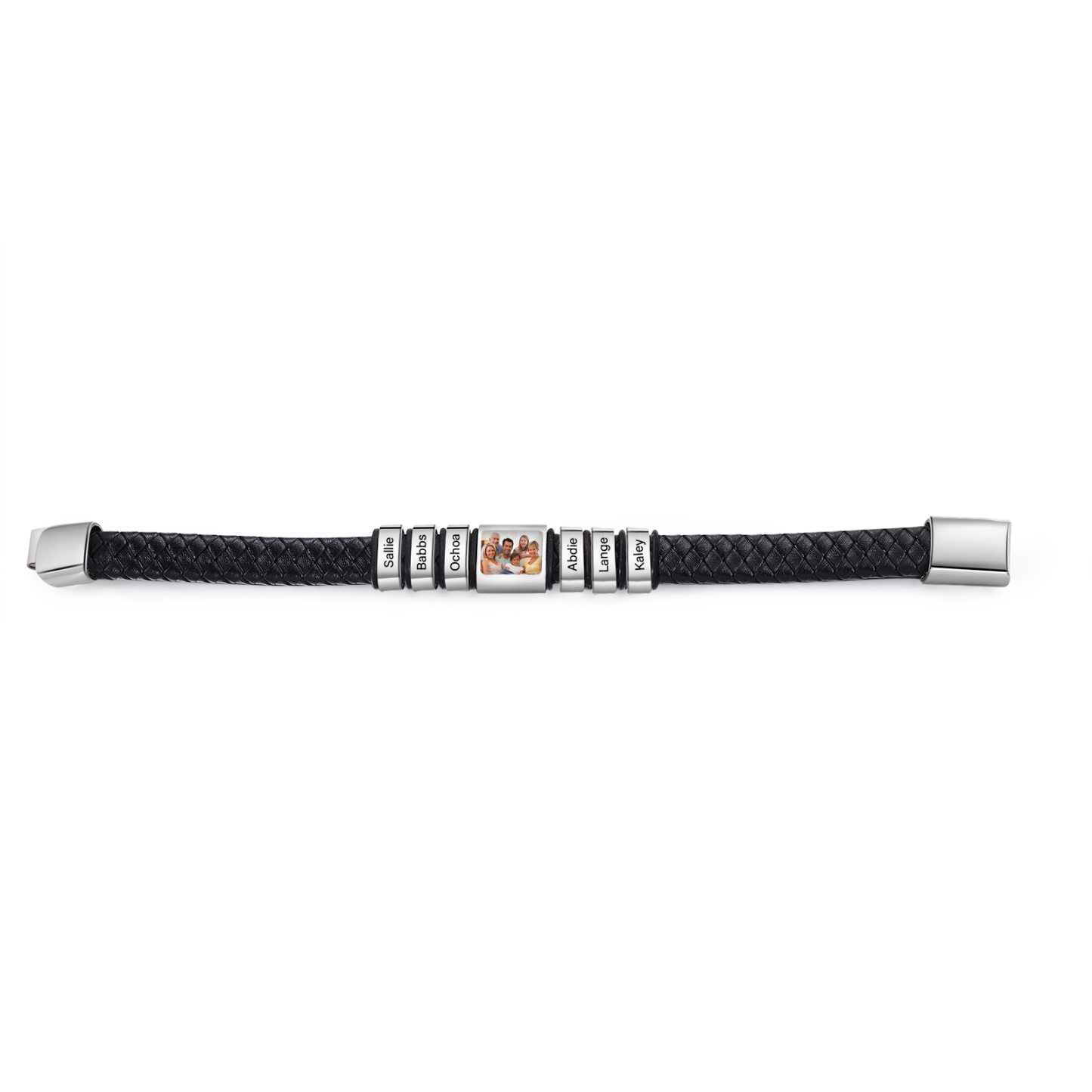 Herren Schmuck – Personalisiertes 1 Foto & 6 Namen Leder Armband – Einzigartiges Geschenk