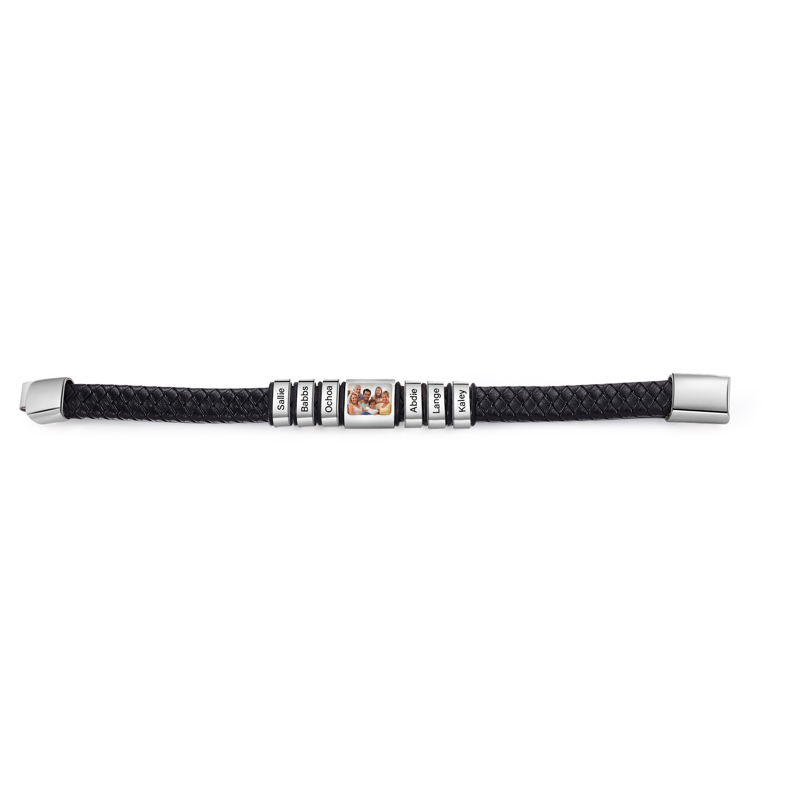 Herren Schmuck – Personalisiertes 1 Foto & 6 Namen Leder Armband – Einzigartiges Geschenk