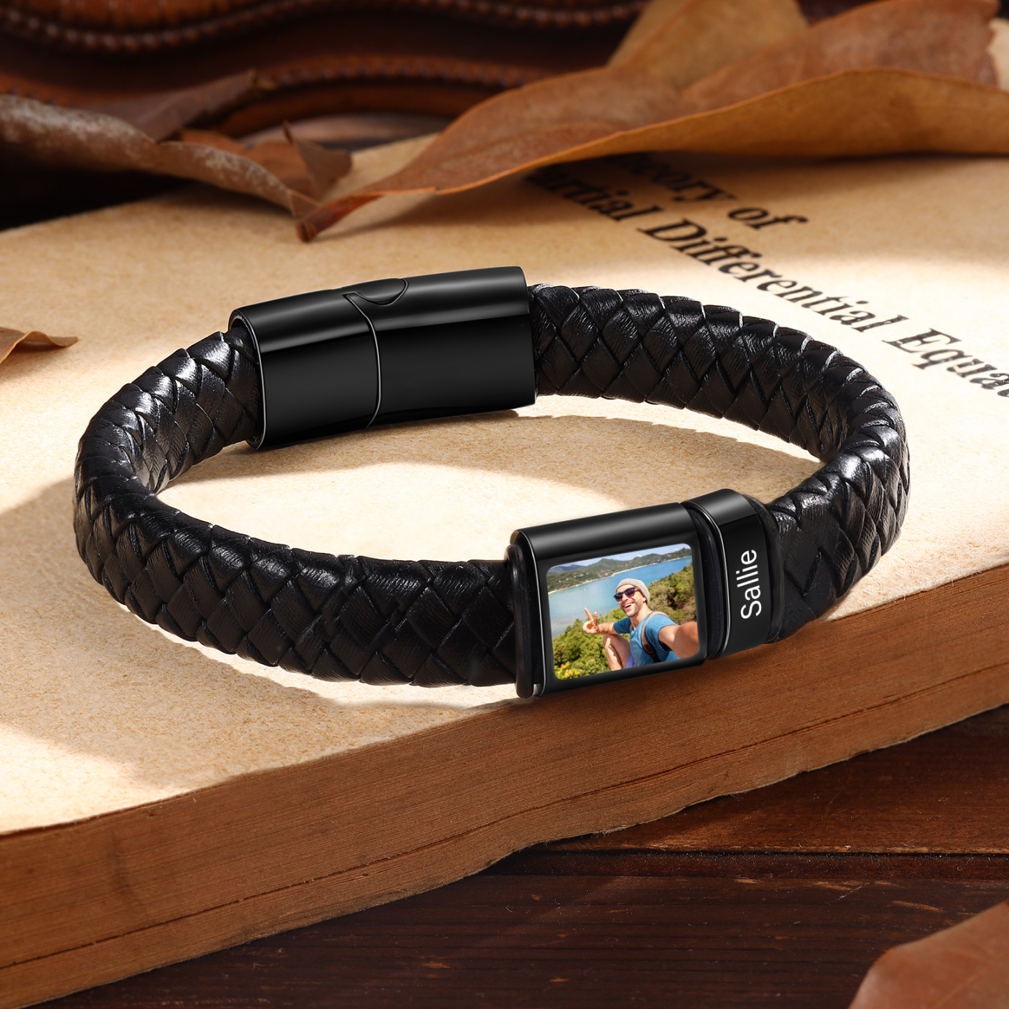 Herren Schmuck – Personalisiertes 1 Foto & 1 Name Leder Armband – Einzigartiges Geschenk