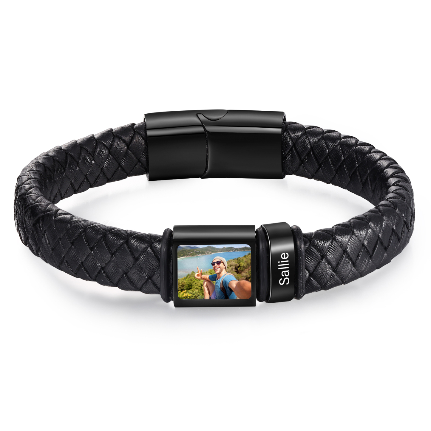 Herren Schmuck – Personalisiertes 1 Foto & 1 Name Leder Armband – Einzigartiges Geschenk