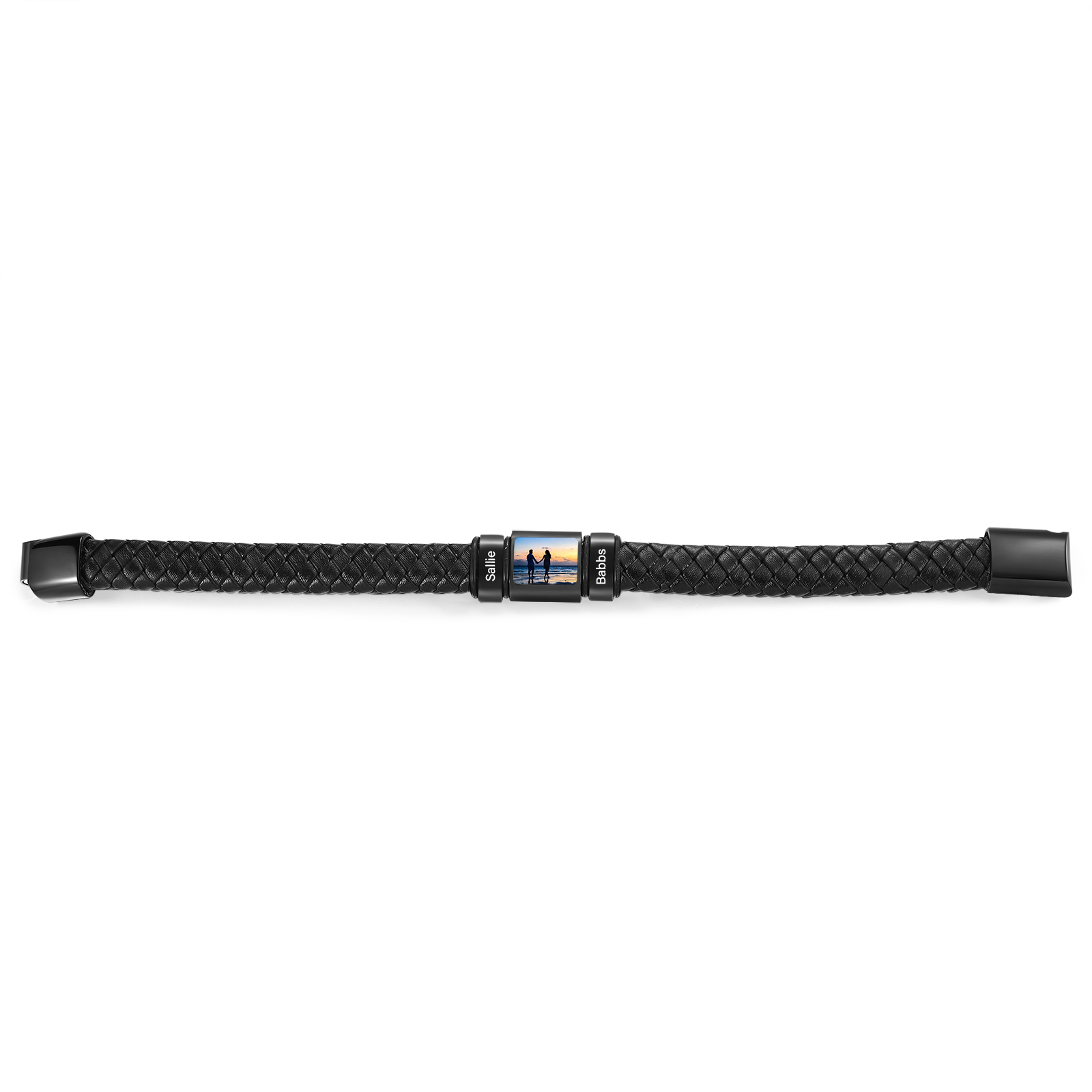 Herren Schmuck – Personalisiertes 1 Foto & 2 Namen Leder Armband – Einzigartiges Geschenk