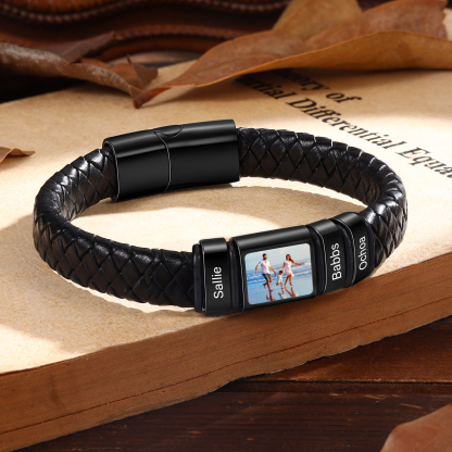 [Copy]Herren Schmuck – Personalisiertes 1 Foto & 3 Namen Leder Armband – Einzigartiges Geschenk