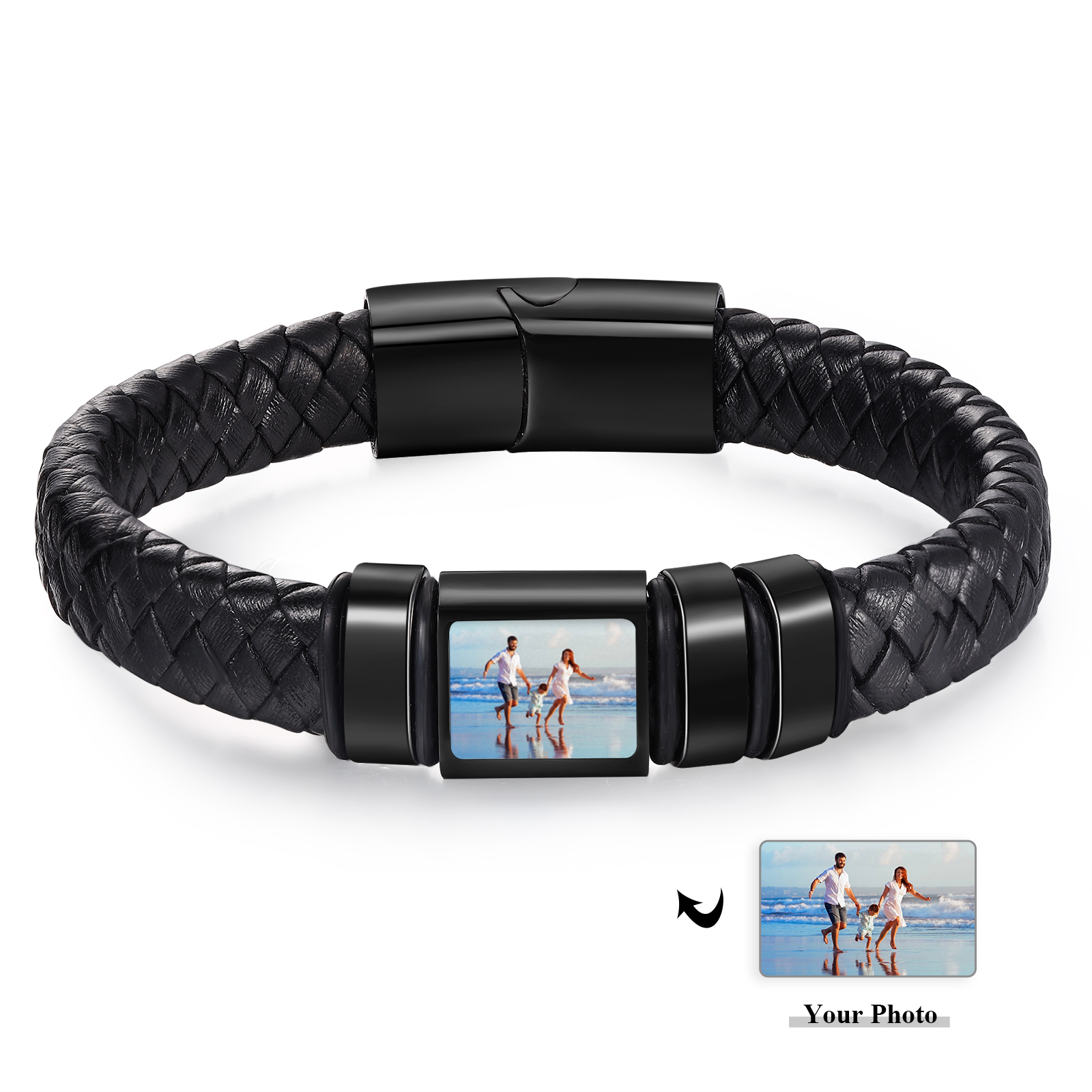 [Copy]Herren Schmuck – Personalisiertes 1 Foto & 3 Namen Leder Armband – Einzigartiges Geschenk