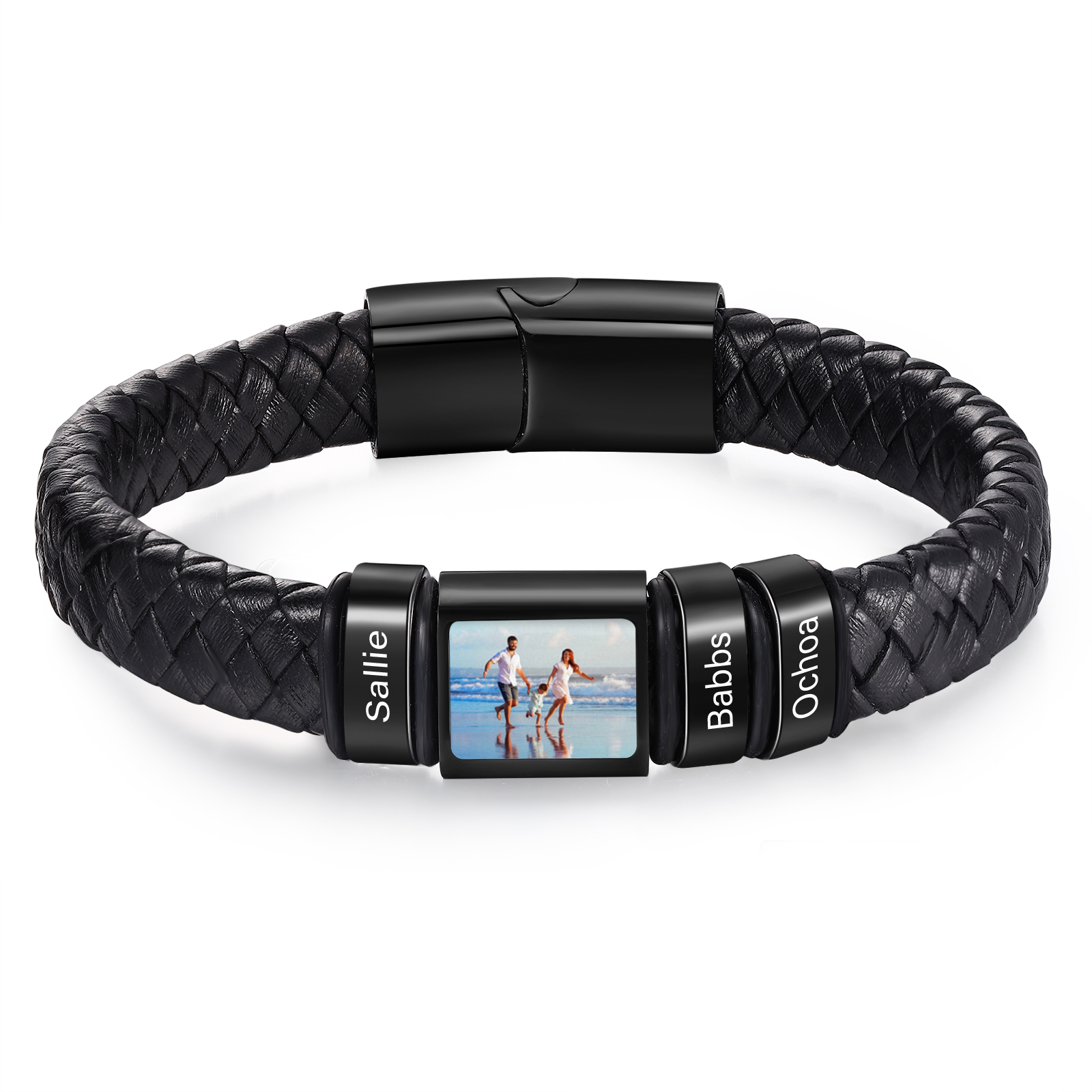 [Copy]Herren Schmuck – Personalisiertes 1 Foto & 3 Namen Leder Armband – Einzigartiges Geschenk
