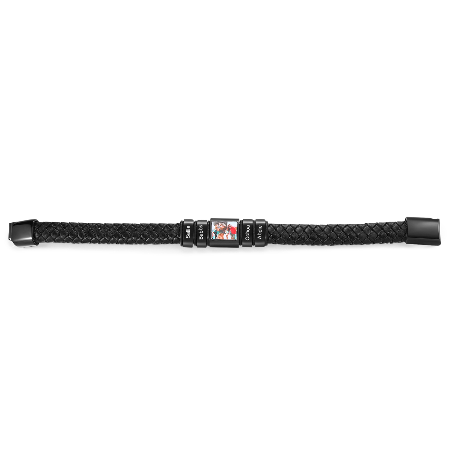 Herren Schmuck – Personalisiertes 1 Foto & 4 Namen Leder Armband – Einzigartiges Geschenk