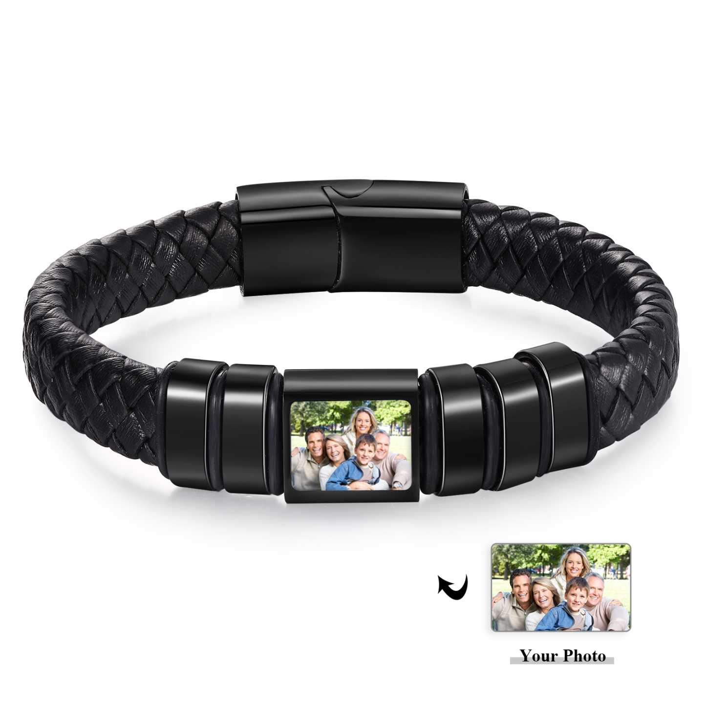 Herren Schmuck – Personalisiertes 1 Foto & 5 Namen Leder Armband – Einzigartiges Geschenk