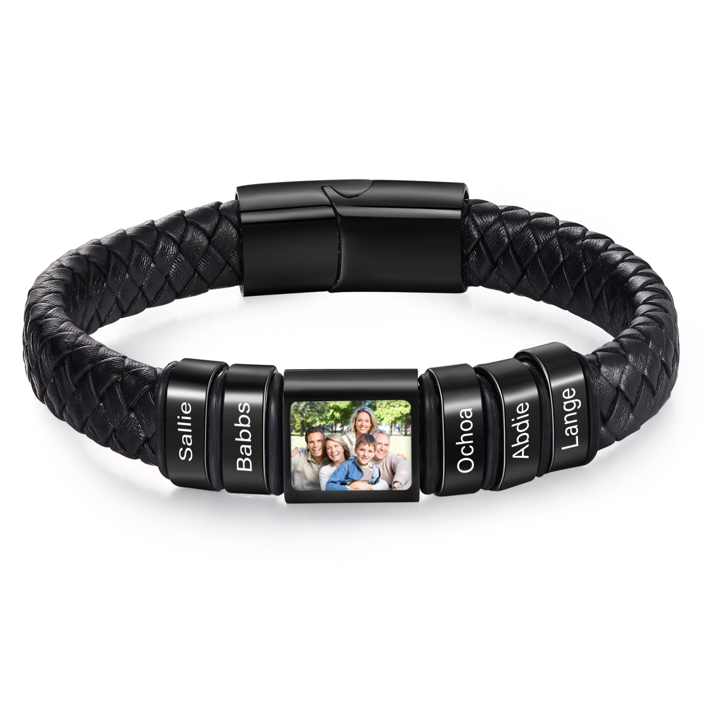 Herren Schmuck – Personalisiertes 1 Foto & 5 Namen Leder Armband – Ein