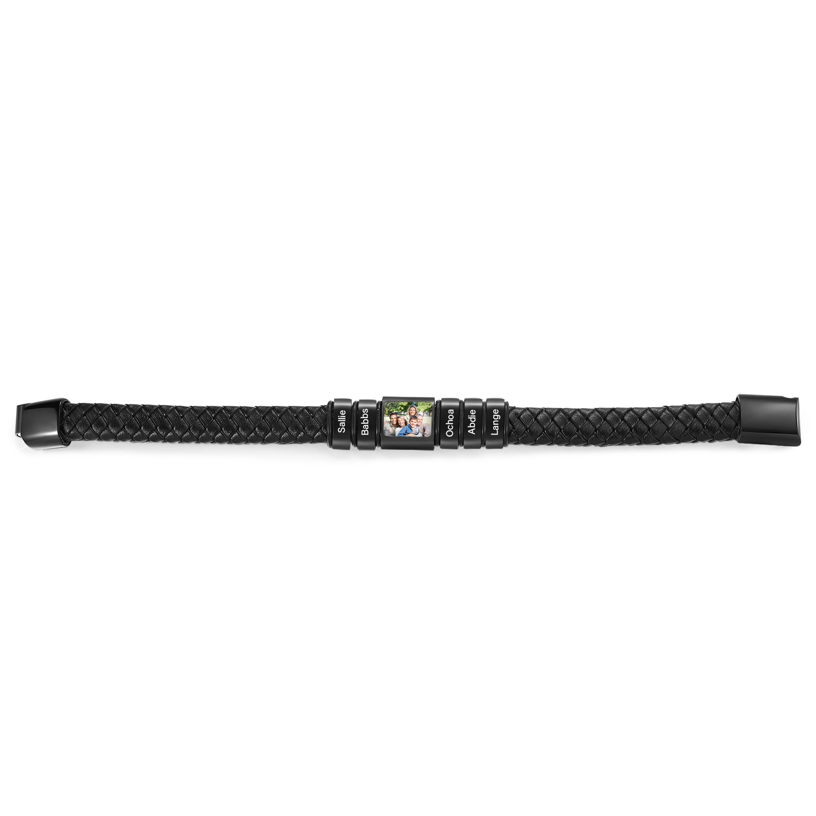 Herren Schmuck – Personalisiertes 1 Foto & 5 Namen Leder Armband – Einzigartiges Geschenk