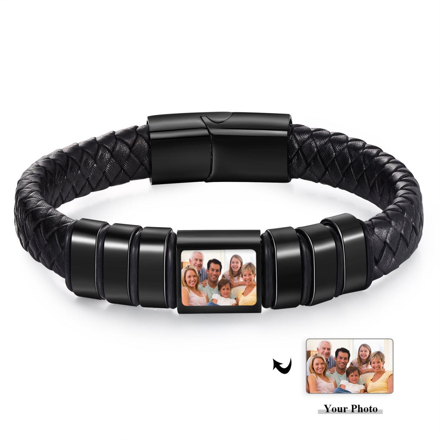 Herren Schmuck – Personalisiertes 1 Foto & 6 Namen Leder Armband – Einzigartiges Geschenk