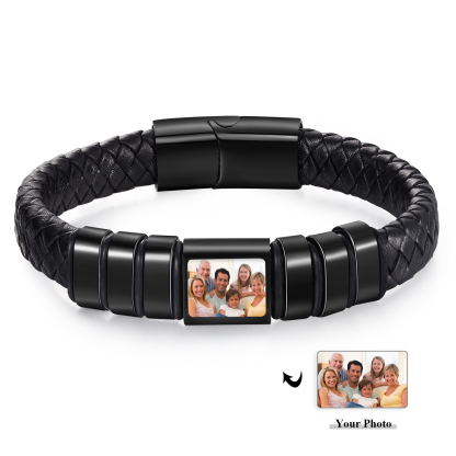 Herren Schmuck – Personalisiertes 1 Foto & 6 Namen Leder Armband – Einzigartiges Geschenk