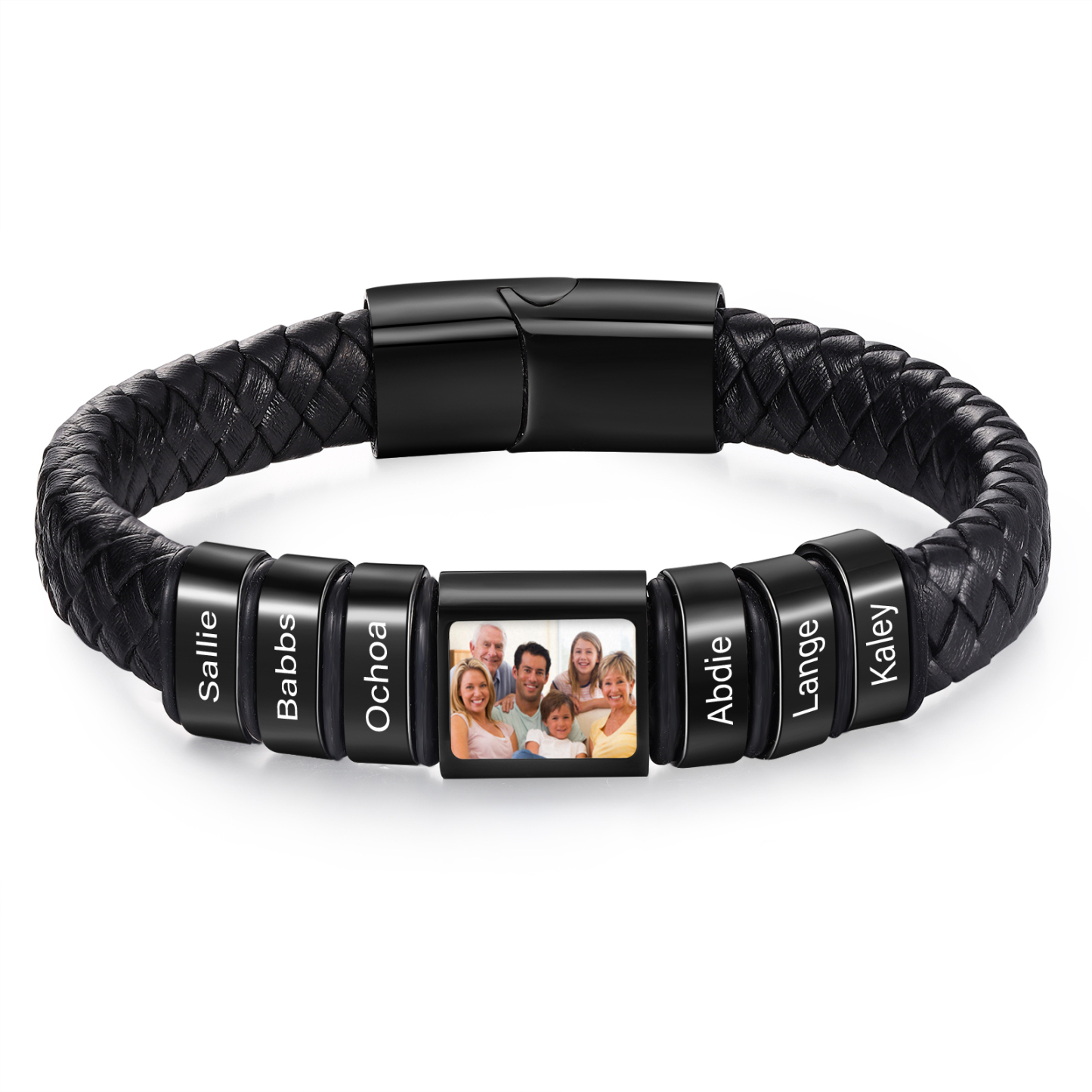 Herren Schmuck – Personalisiertes 1 Foto & 6 Namen Leder Armband – Einzigartiges Geschenk
