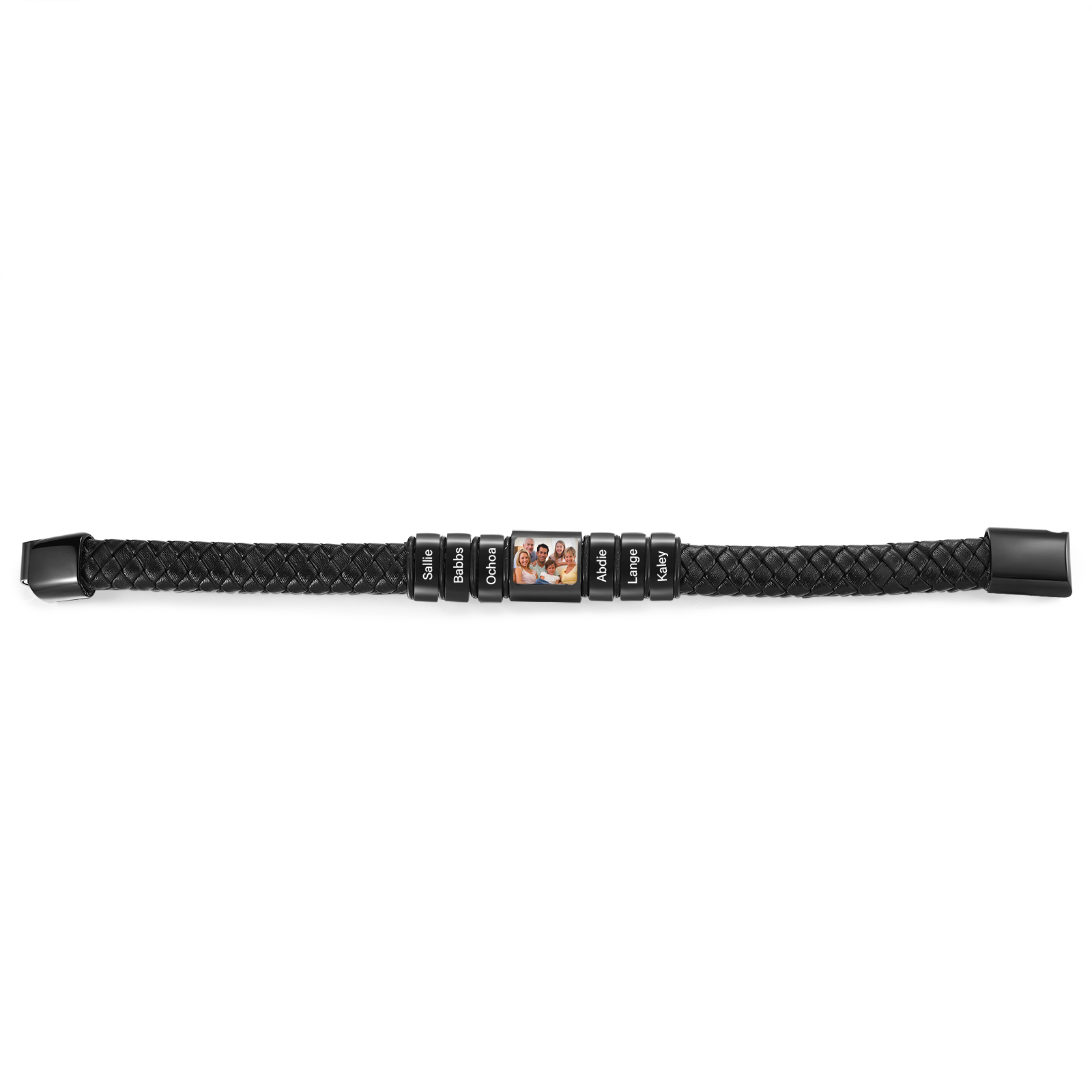 Herren Schmuck – Personalisiertes 1 Foto & 6 Namen Leder Armband – Einzigartiges Geschenk