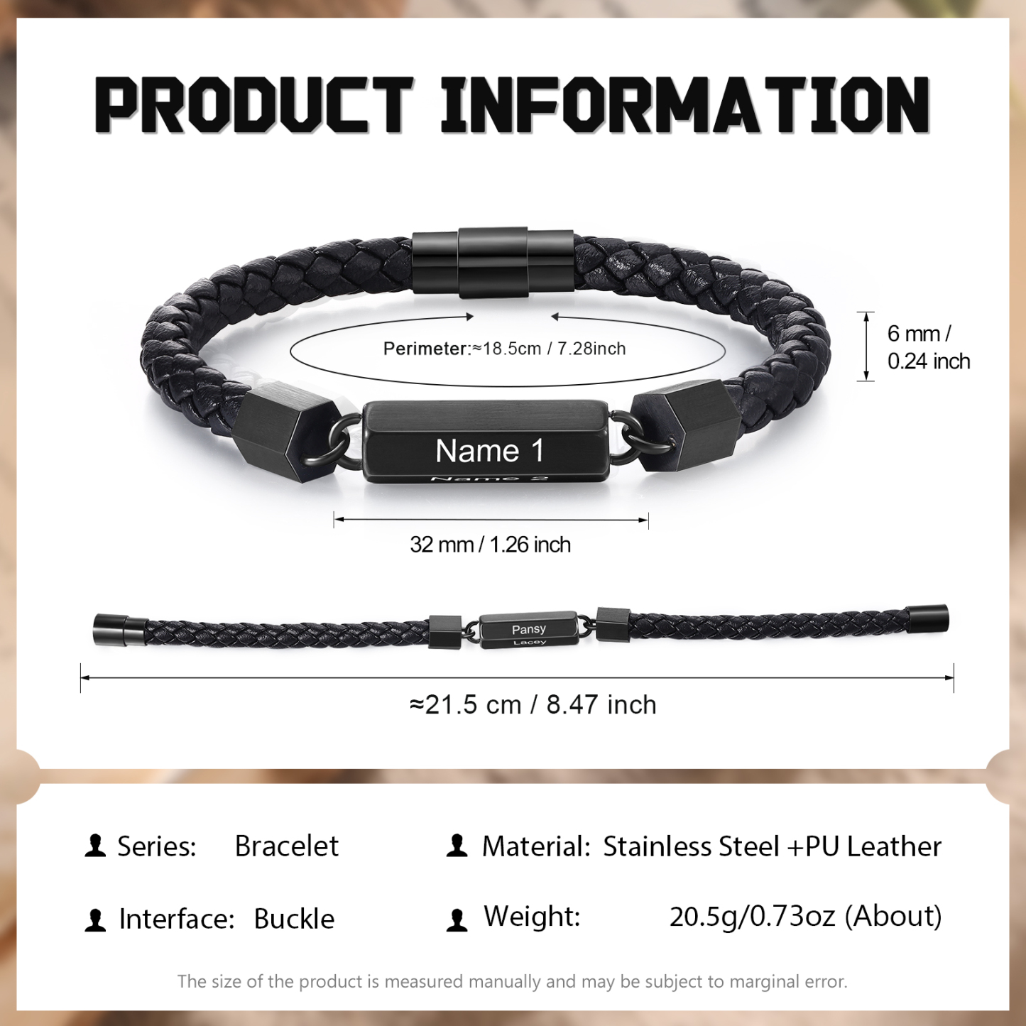 Personalisierte 4 Namen Vintage PU-Leder & Edelstahl Armband für Herren – Ideales Geschenk für Väter Großvater