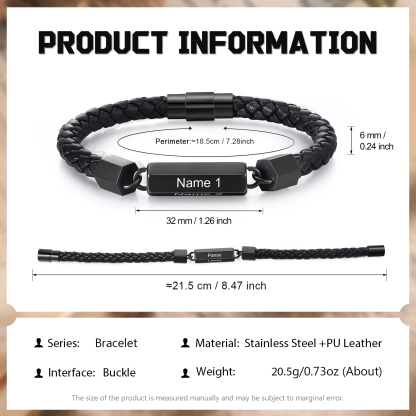 Personalisierte 2 Name Vintage PU-Leder & Edelstahl Armband für Herren – Ideales Geschenk für Väter Großvater