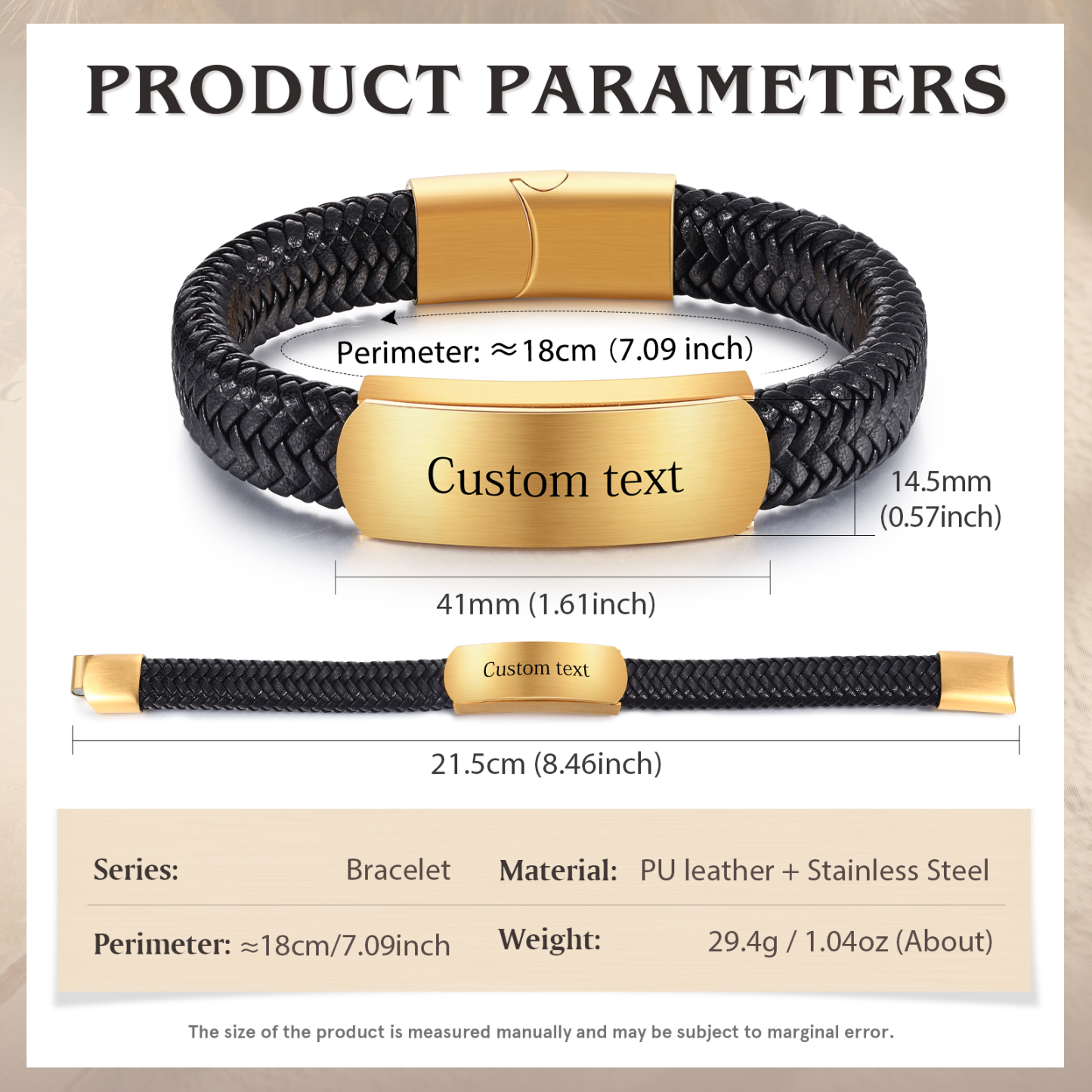 Personalisierter 1 Text Herrenarmband PU-Leder & Edelstahl – Elegantes Geschenk für Väter Vatertag