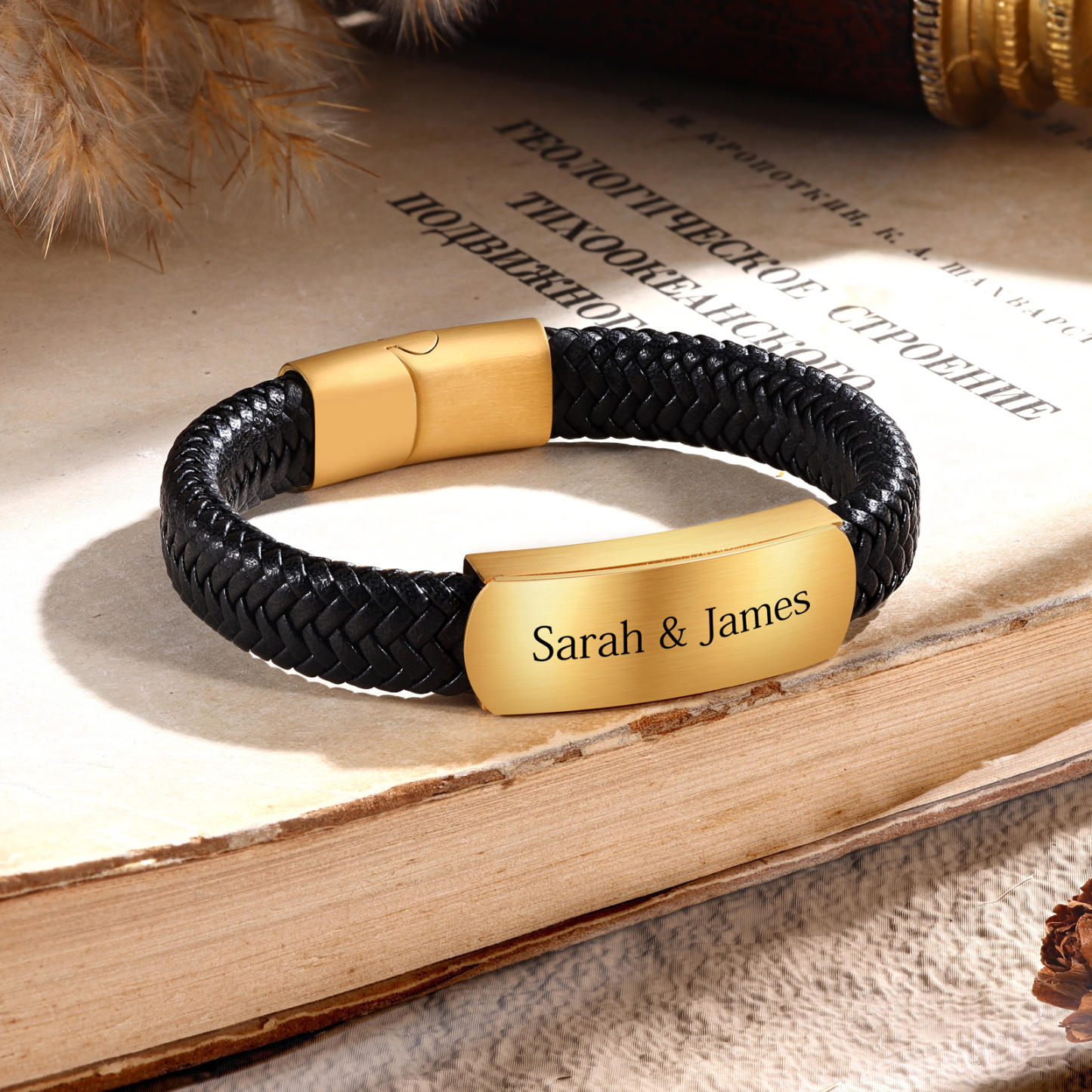 Personalisierter 1 Text Herrenarmband PU-Leder & Edelstahl – Elegantes Geschenk für Väter Vatertag