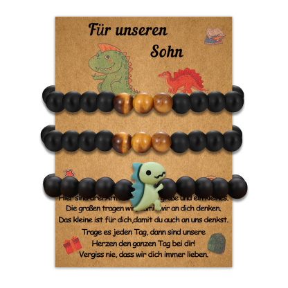 Dinos Eltern & Kind Armband Armbänder Set mit 3 Ketten-Für unseren Sohn-Schulanfang Geschenk mit Nachrichtenkarte