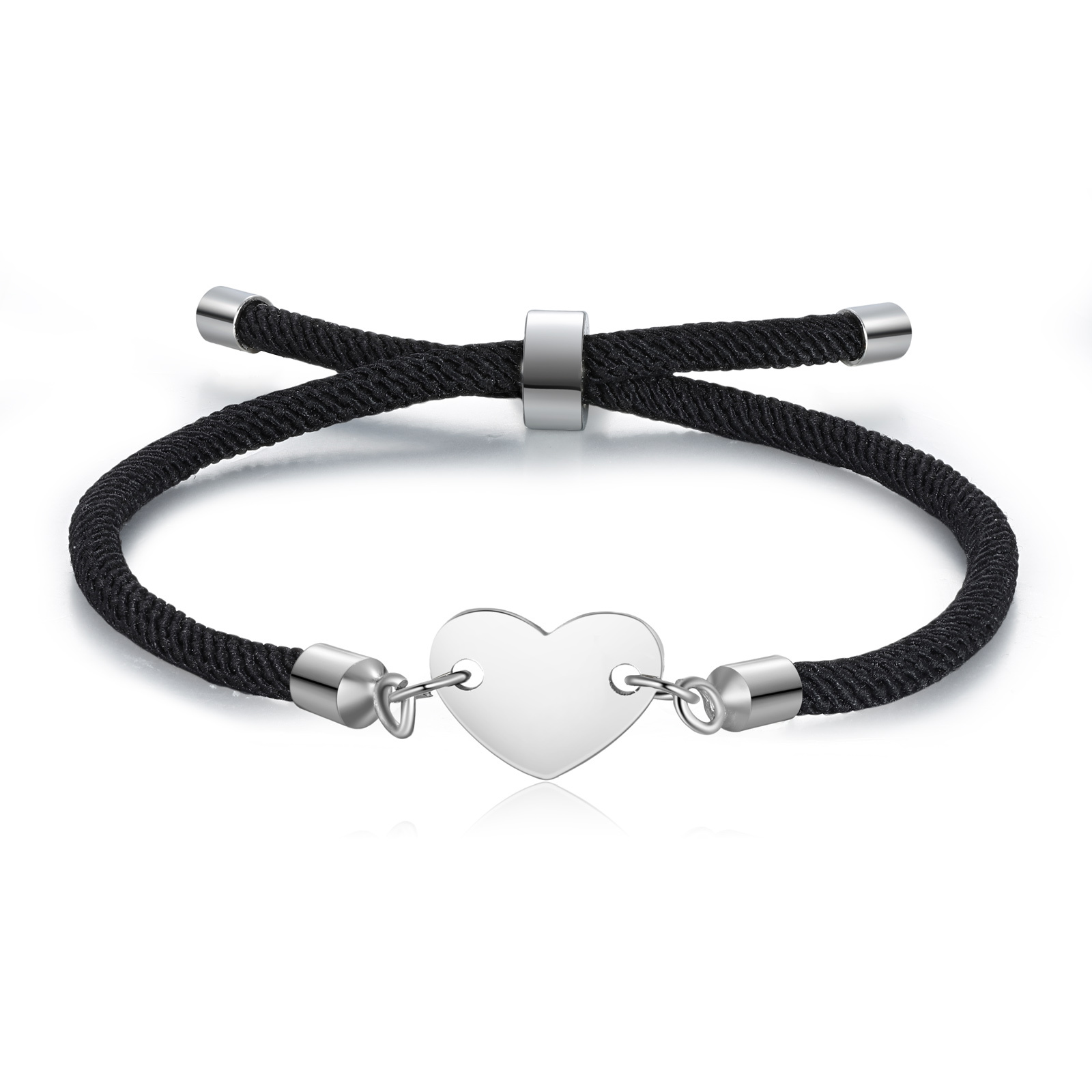 Personalisierter 1 Buchstaben Herz Armband mit Baumwollseil in Schwarz & Weiß & Rosa