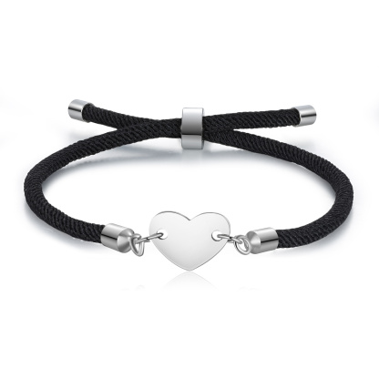 Personalisierter 1 Buchstaben Herz Armband mit Baumwollseil in Schwarz & Weiß & Rosa