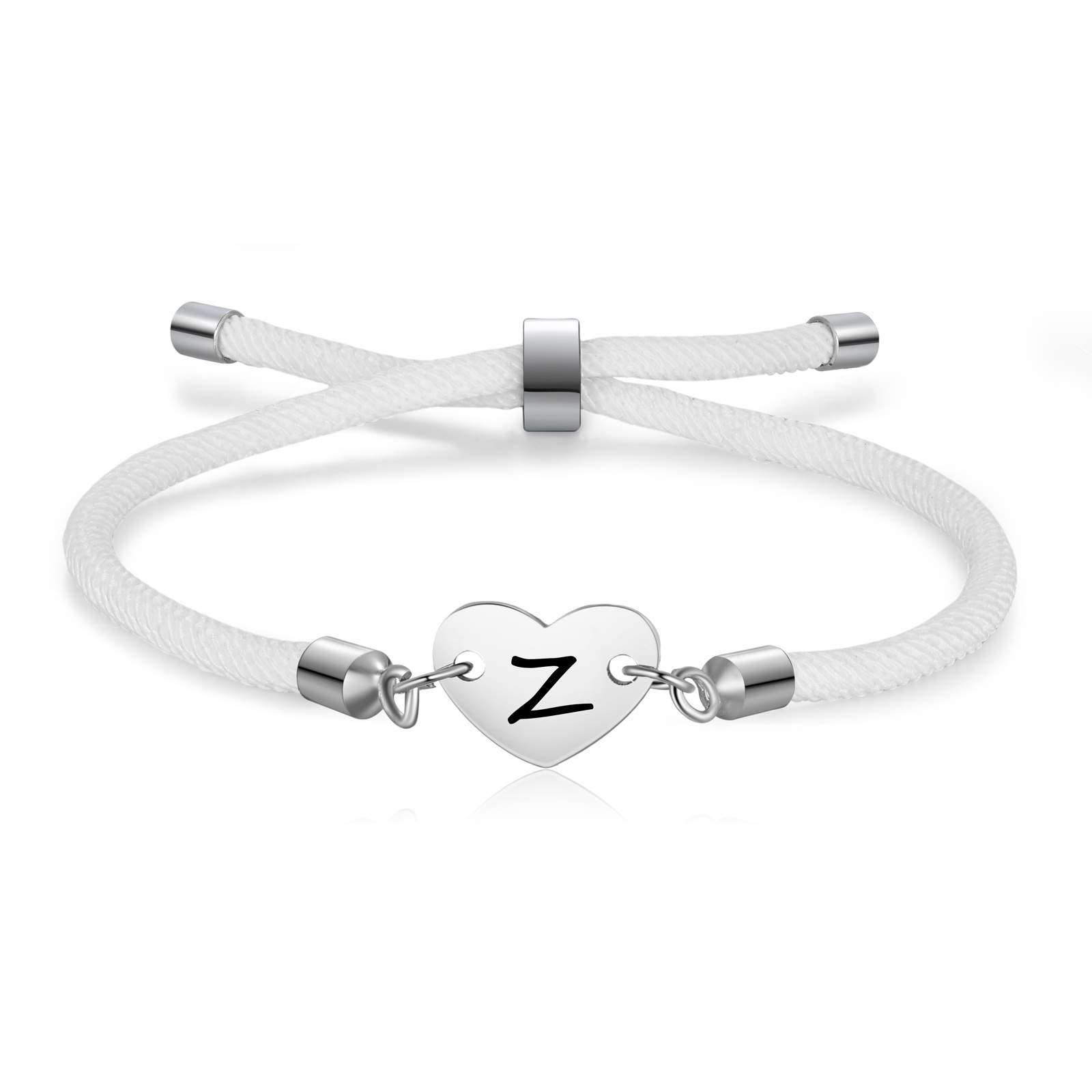Personalisierter 1 Buchstaben Herz Armband mit Baumwollseil in Schwarz & Weiß & Rosa