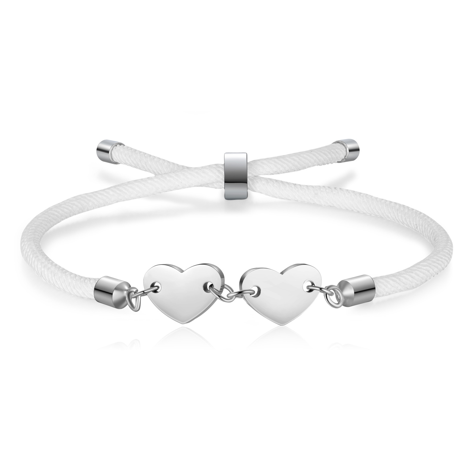 Personalisierte 2 Buchstaben Herz Armband mit Baumwollseil in Schwarz & Weiß & Rosa