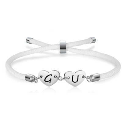 Personalisierte 2 Buchstaben Herz Armband mit Baumwollseil in Schwarz & Weiß & Rosa